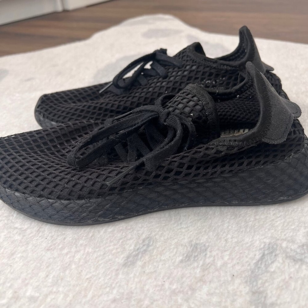 Adidas 2018 Deerupt 'Double Black' Net Shoe Mesh women 7 boy 5.5